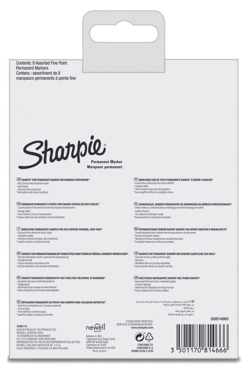 Sharpie Permanentm. F,fs,8St. Permanentmarker schwarz, blau, rot, grün, orange, brombeer, violett, türkis 0.9 mm