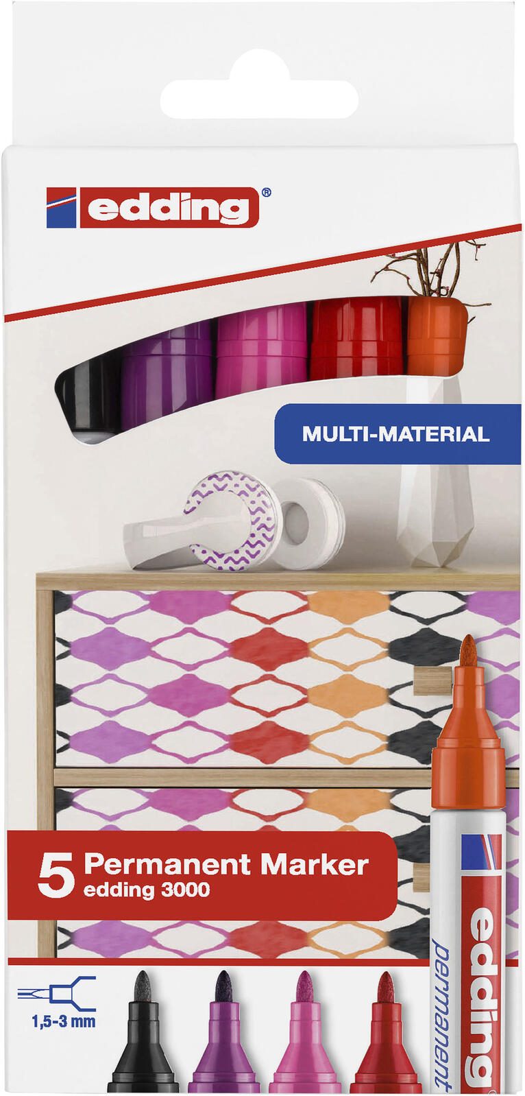 Edding Permanentmarker fs 5St Permanentmarker orange, pink, rotviolett, schwarz, rot 1.5 - 3.0 mm