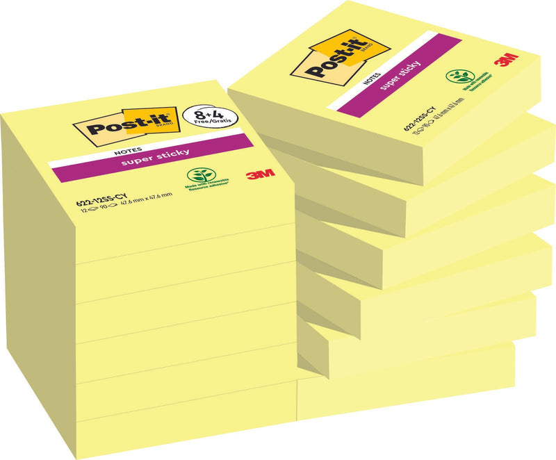 Post-it® Super Sticky Notes Haftnotizen extrastark gelb 8 Blöcke + GRATIS 4 Blöcke