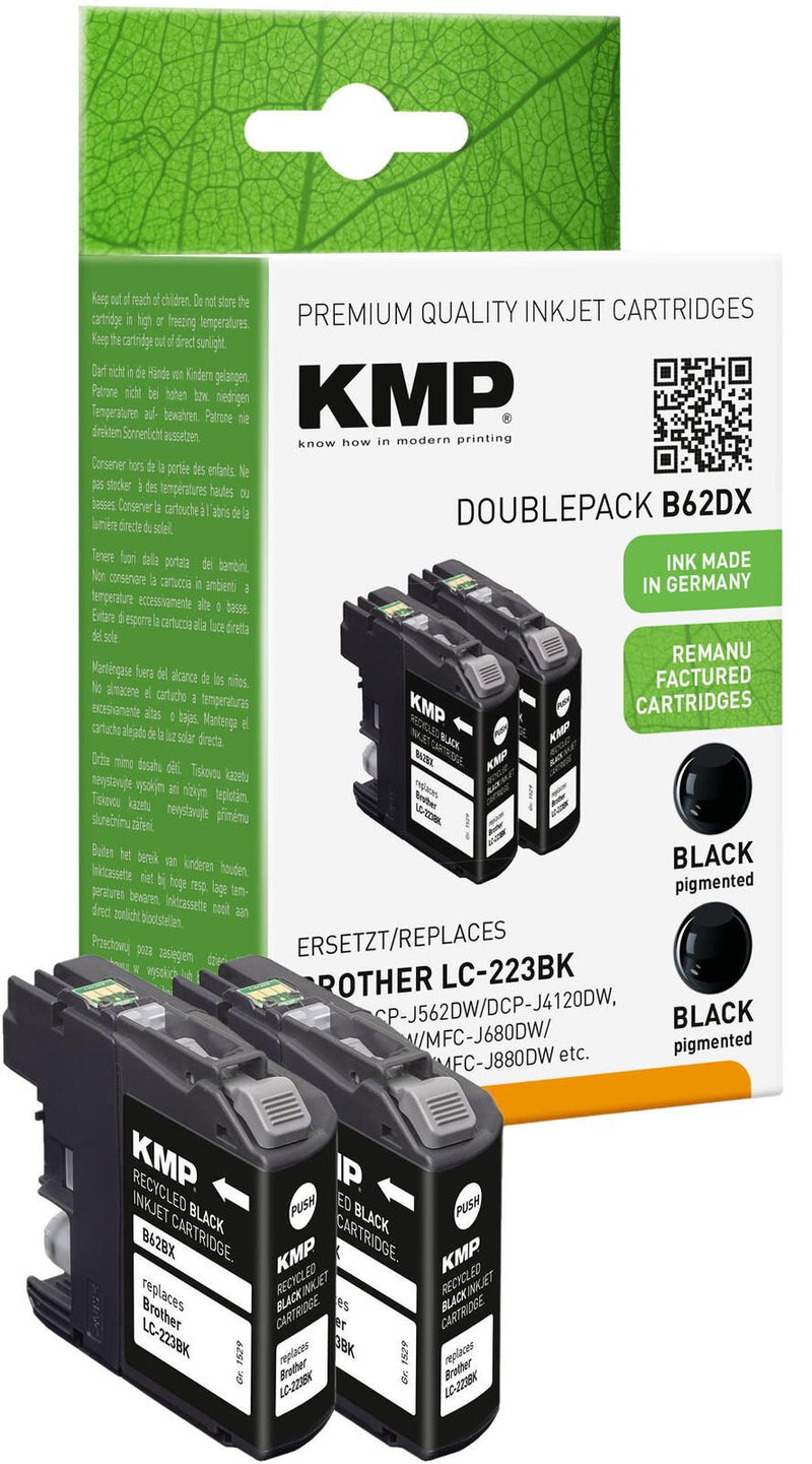 KMP Druckerpatronen B62DX schwarz kompatibel zu brother LC223BK, 2er-Set