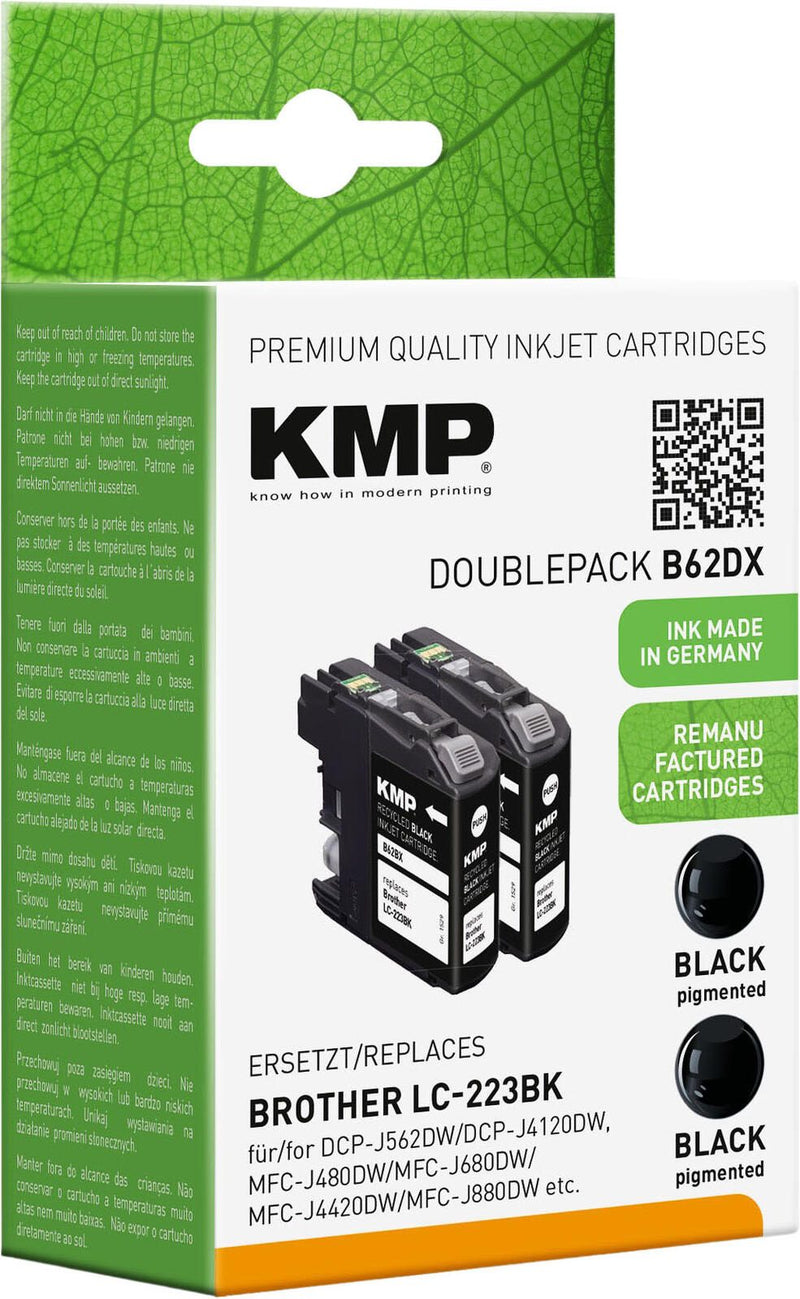 KMP Druckerpatronen B62DX schwarz kompatibel zu brother LC223BK, 2er-Set