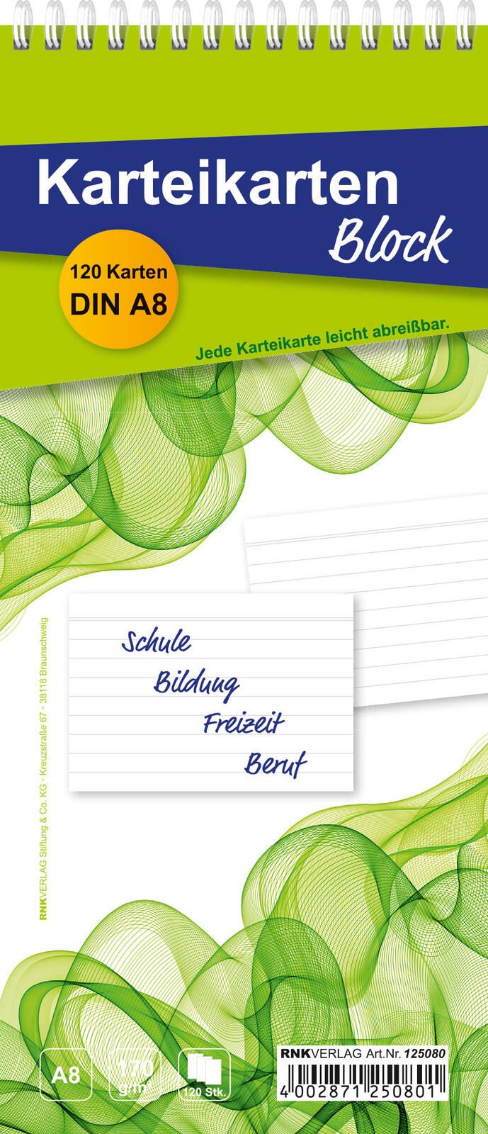 RNK-Verlag Karteikarten-Blöcke DIN A8 liniert weiß
