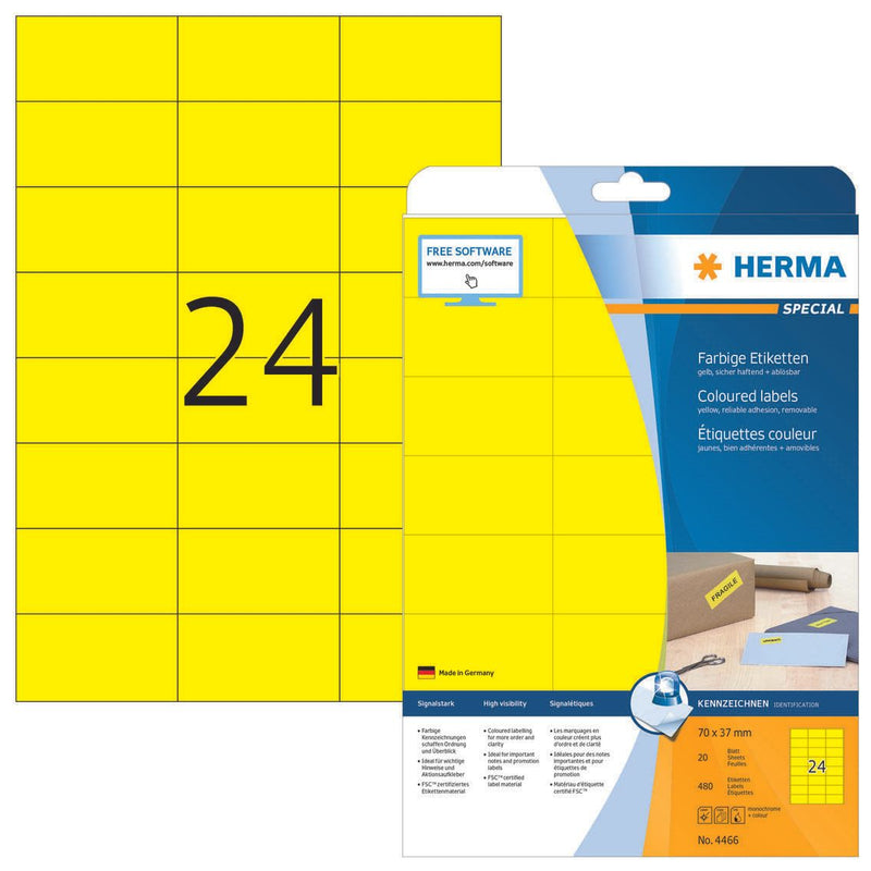 HERMA Etiketten 4466 gelb 70,0 x 37,0 mm