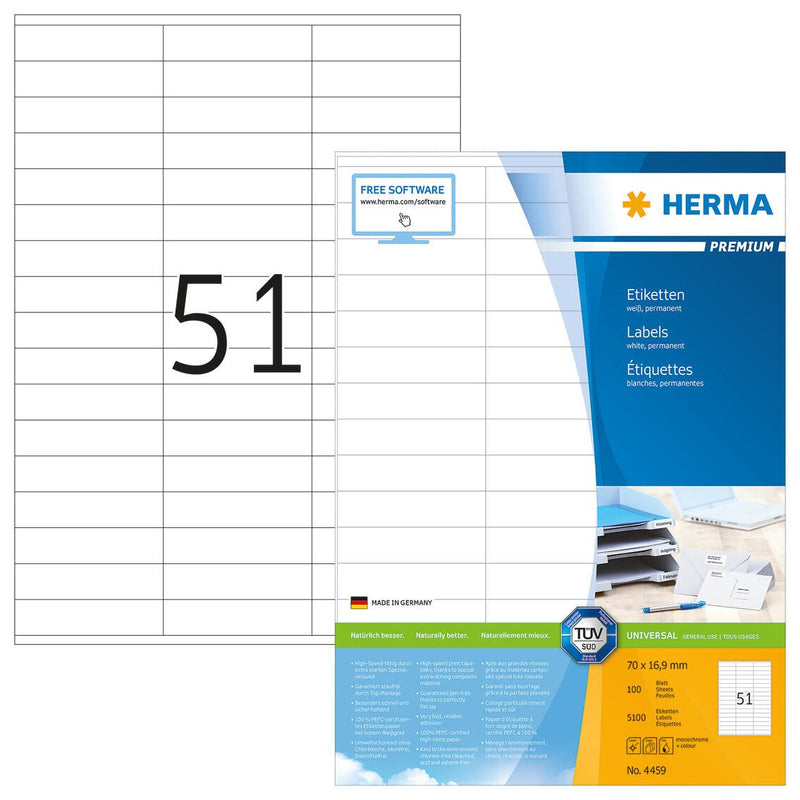 HERMA Etiketten 4459 weiß 70,0 x 16,9 mm