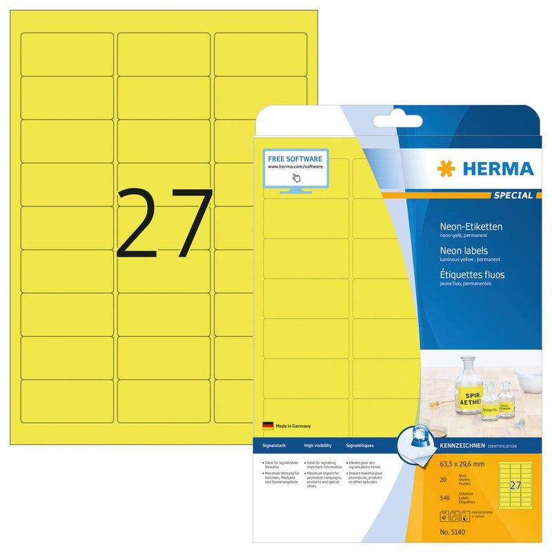 HERMA Etiketten 5140 gelb 63,5 x 29,6 mm
