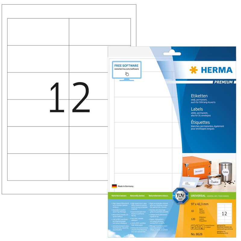 HERMA Etiketten 8628 weiß 97,0 x 42,3 mm