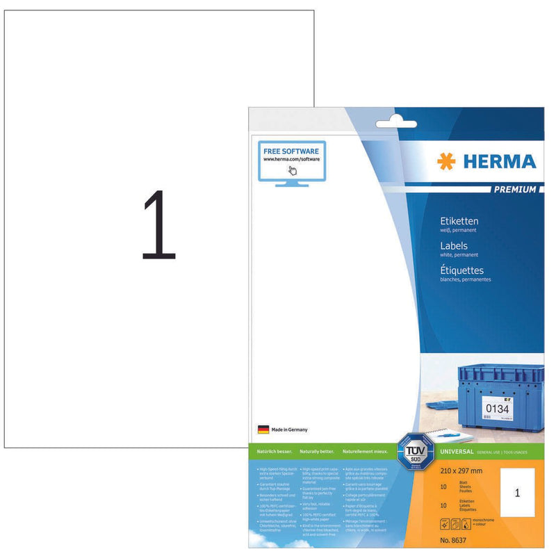 HERMA Etiketten 8637 weiß 210,0 x 297,0 mm