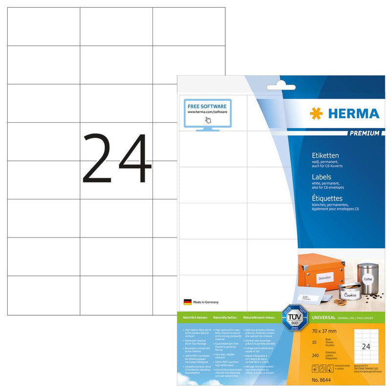 HERMA Etiketten 8644 weiß 70,0 x 37,0 mm