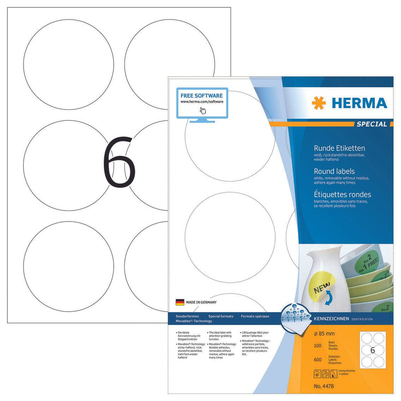 HERMA Etiketten 4478 weiß 85,0 x 85,0 mm