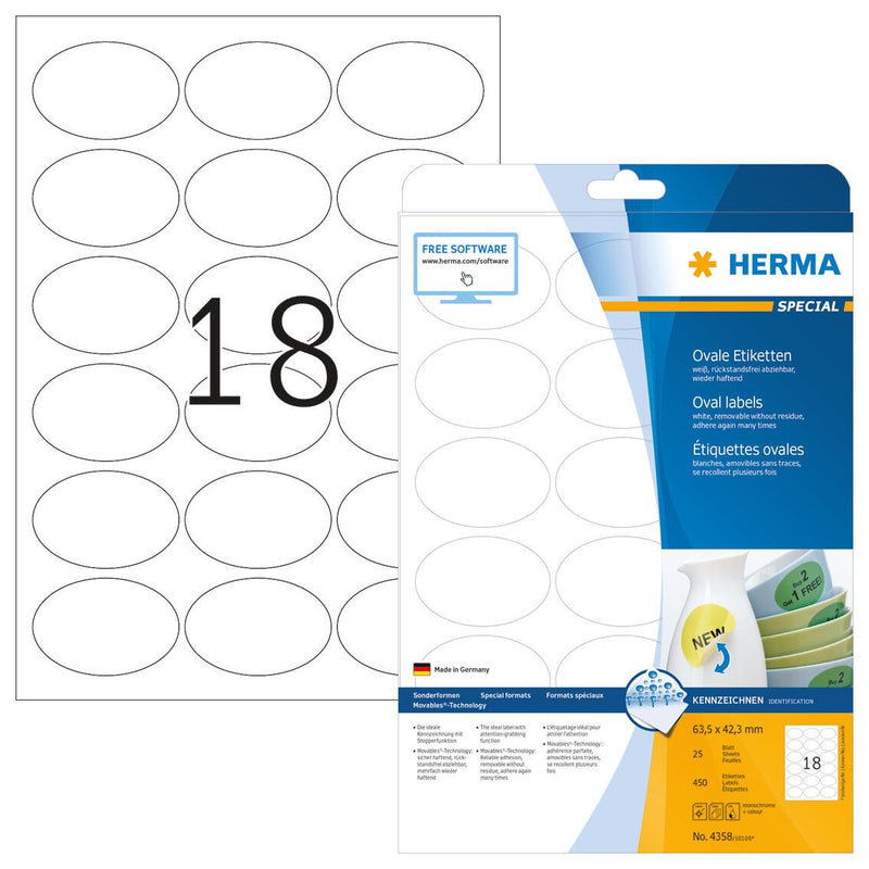 HERMA Etiketten 4358 weiß 63,5 x 42,3 mm