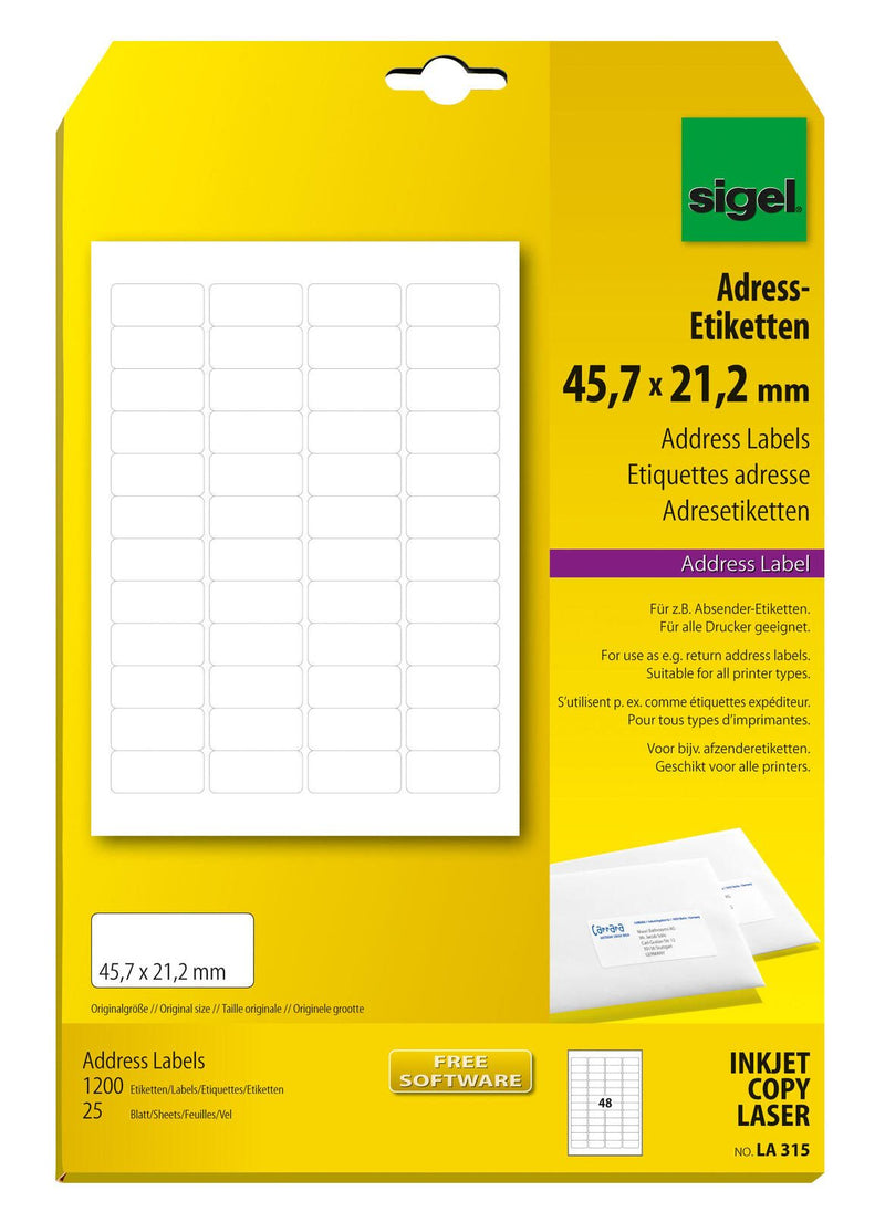 SIGEL Adressetiketten LA315 weiß 45,7 x 21,2 mm