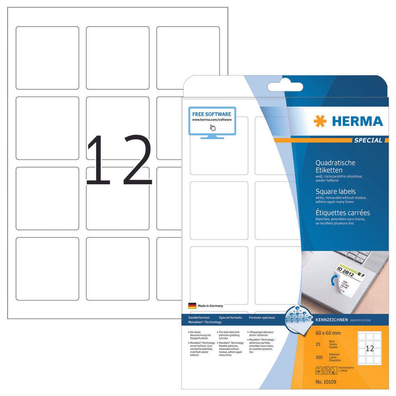 HERMA Etiketten 10109 weiß 60,0 x 60,0 mm