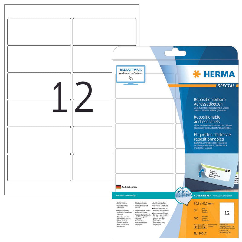 HERMA Adressetiketten 10017 weiß 99,1 x 42,3 mm