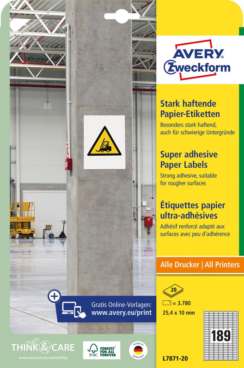 AVERY Zweckform Power-Etiketten L7871-20 weiß 25,4 x 10,0 mm