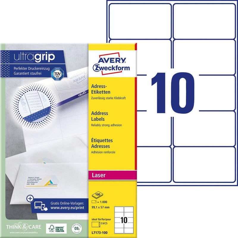 AVERY Zweckform Adressetiketten L7173-100 weiß 99,1 x 57,0 mm