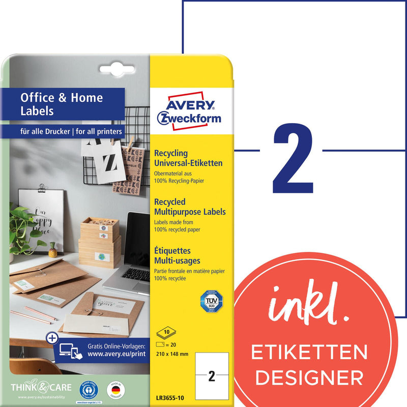 AVERY Zweckform Etiketten LR3655-10 weiß 210,0 x 148,0 mm