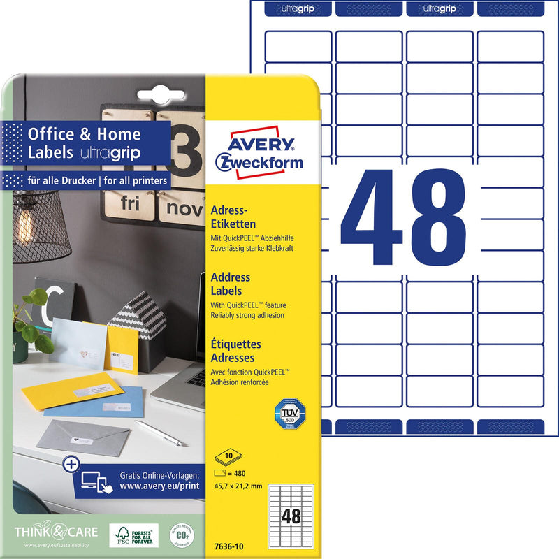 AVERY Zweckform Adressetiketten 7636-10 weiß 45,7 x 21,2 mm