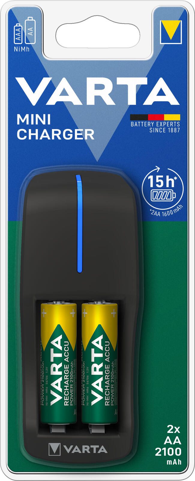 VARTA Akku-Ladegerät inkl. Akkus Mini Charger + 2x Akku