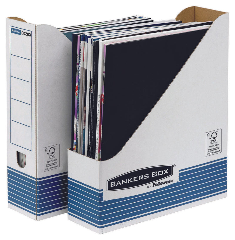 Bankers Box Archiv-Stehsammler Recycling-Karton weiß/blau , DIN A4