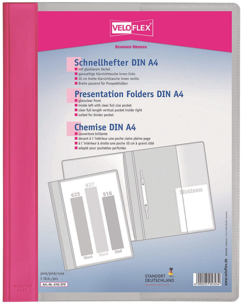 VELOFLEX Schnellhefter DIN A4 überbreit PVC pink