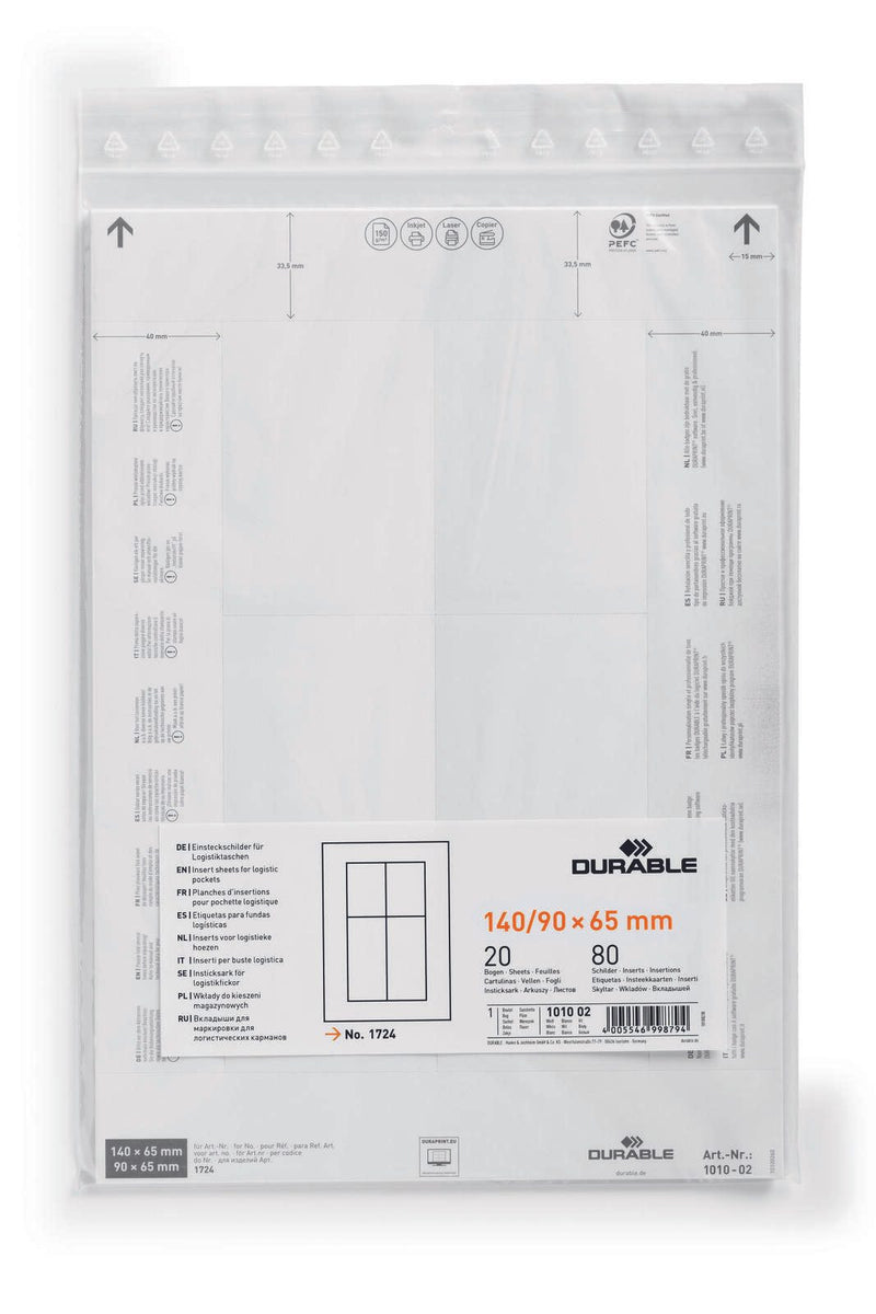 DURABLE Einsteckschilder für Kennzeichnungstaschen 6,5 x 14,0/9,0 cm