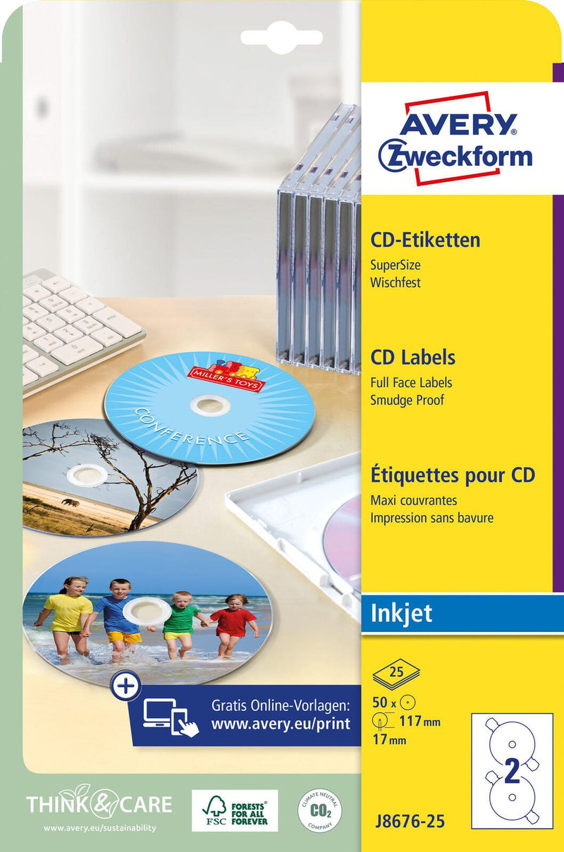 AVERY Zweckform CD-Etiketten SuperSize J8676-25 weiß