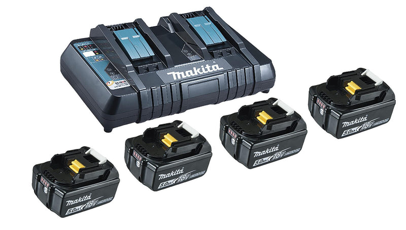 Power Source Kit 4x Akku BL1850B 18V 5,0 Ah, Doppel-Schnellladegerät DC18RD