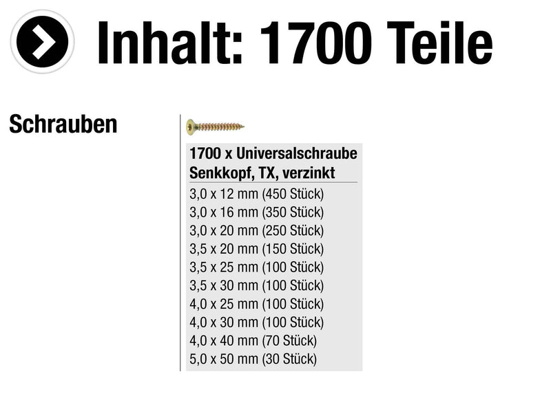 CONNEX Holzschrauben-Sortiment 1700-teilig