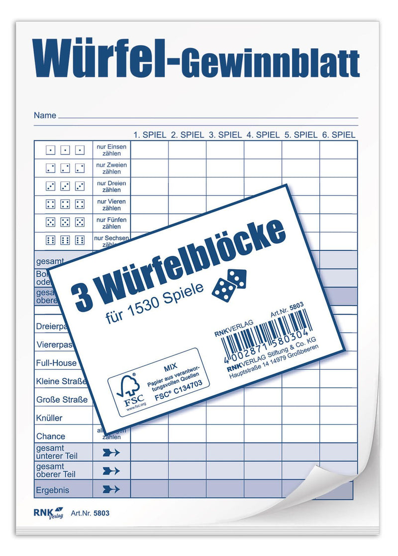RNK-Verlag Ersatzblock DIN A6 Würfelspiel