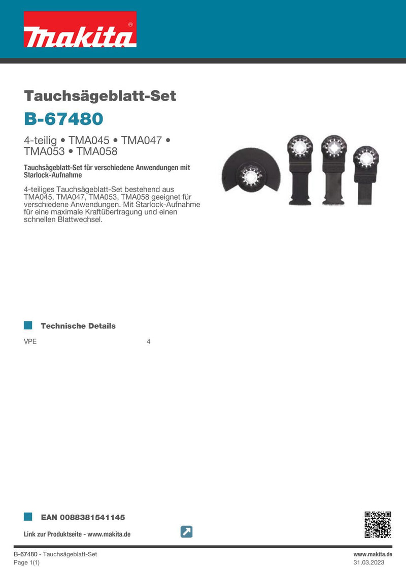 makita B-67480 Tauchsägeblätter-Set 4 St.