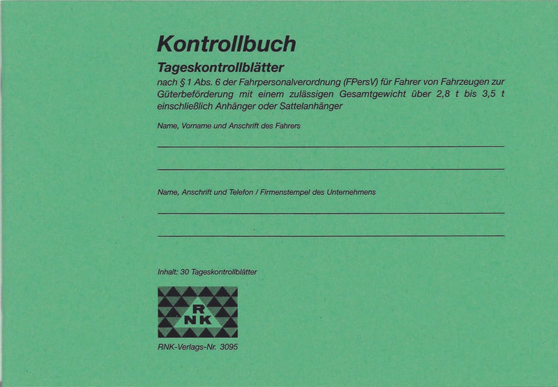 RNK-Verlag Formularbuch Tageskontrollblätter für das Fahrpersonal DIN A5 1x 32 Seiten