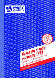 AVERY Zweckform Formularbuch Kassenbericht/Bestandsrechnung DIN A5 2x 40 Seiten