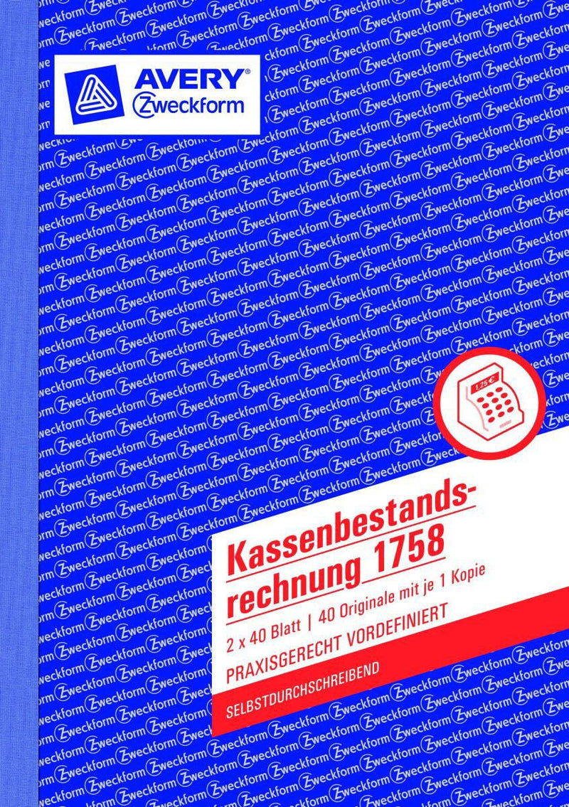 AVERY Zweckform Formularbuch Kassenbericht/Bestandsrechnung DIN A5 2x 40 Seiten