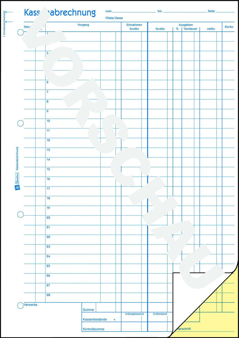 AVERY Zweckform Formularbuch Kassenabrechnung DIN A4 2x 50 Seiten