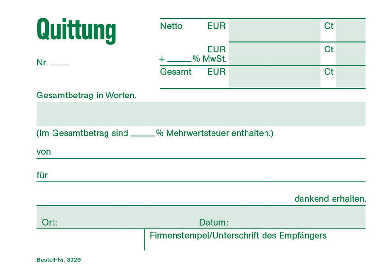 RNK-Verlag Formularbuch Quittung mit MwSt. separat ausgewiesen, mit fortlaufenden Nummern DIN A6 quer 50 Seiten