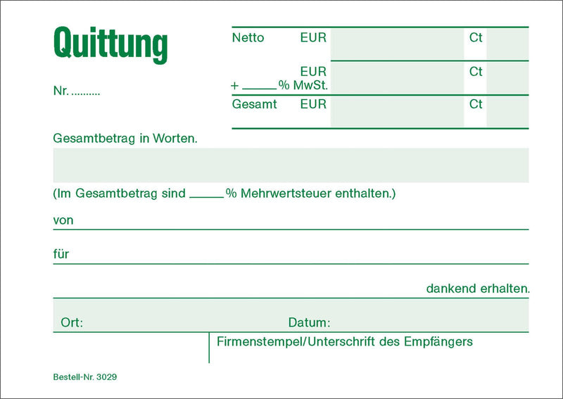 RNK-Verlag Formularbuch Quittung mit MwSt. separat ausgewiesen, mit fortlaufenden Nummern DIN A6 quer 50 Seiten