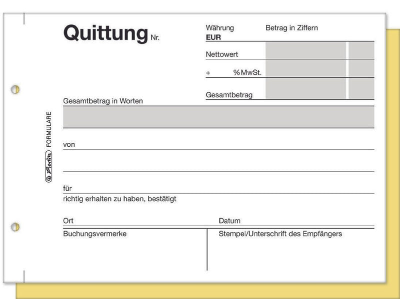 herlitz Formularbuch Quittung mit MwSt. separat ausgewiesen DIN A6 quer 2x 40 Seiten