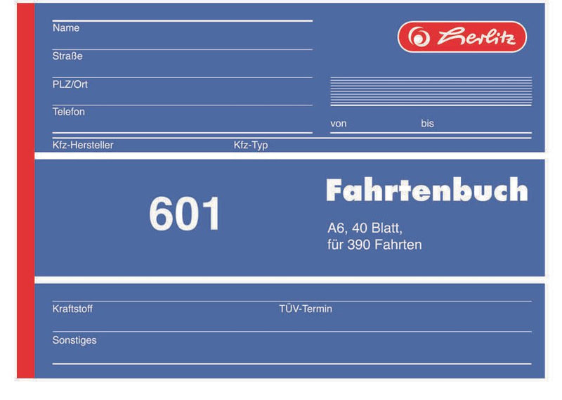 herlitz Formularbuch Fahrtenbuch, Pkw mit Kraftstoffverbrauch DIN A6 quer 1x 40 Seiten