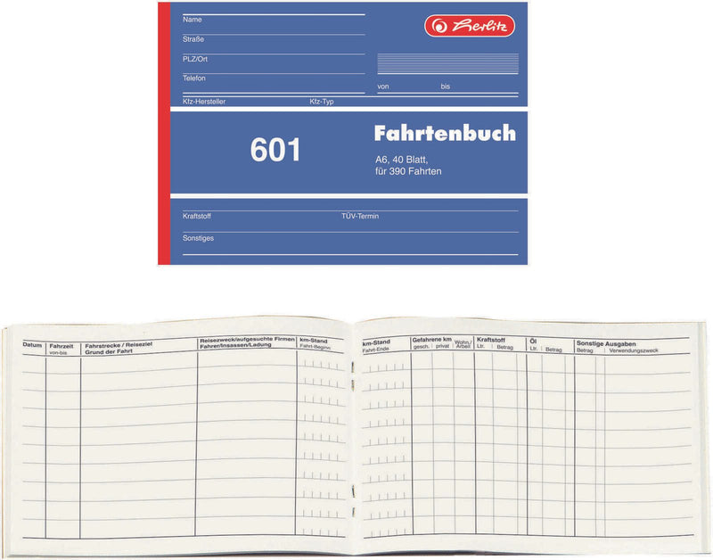herlitz Formularbuch Fahrtenbuch, Pkw mit Kraftstoffverbrauch DIN A6 quer 1x 40 Seiten