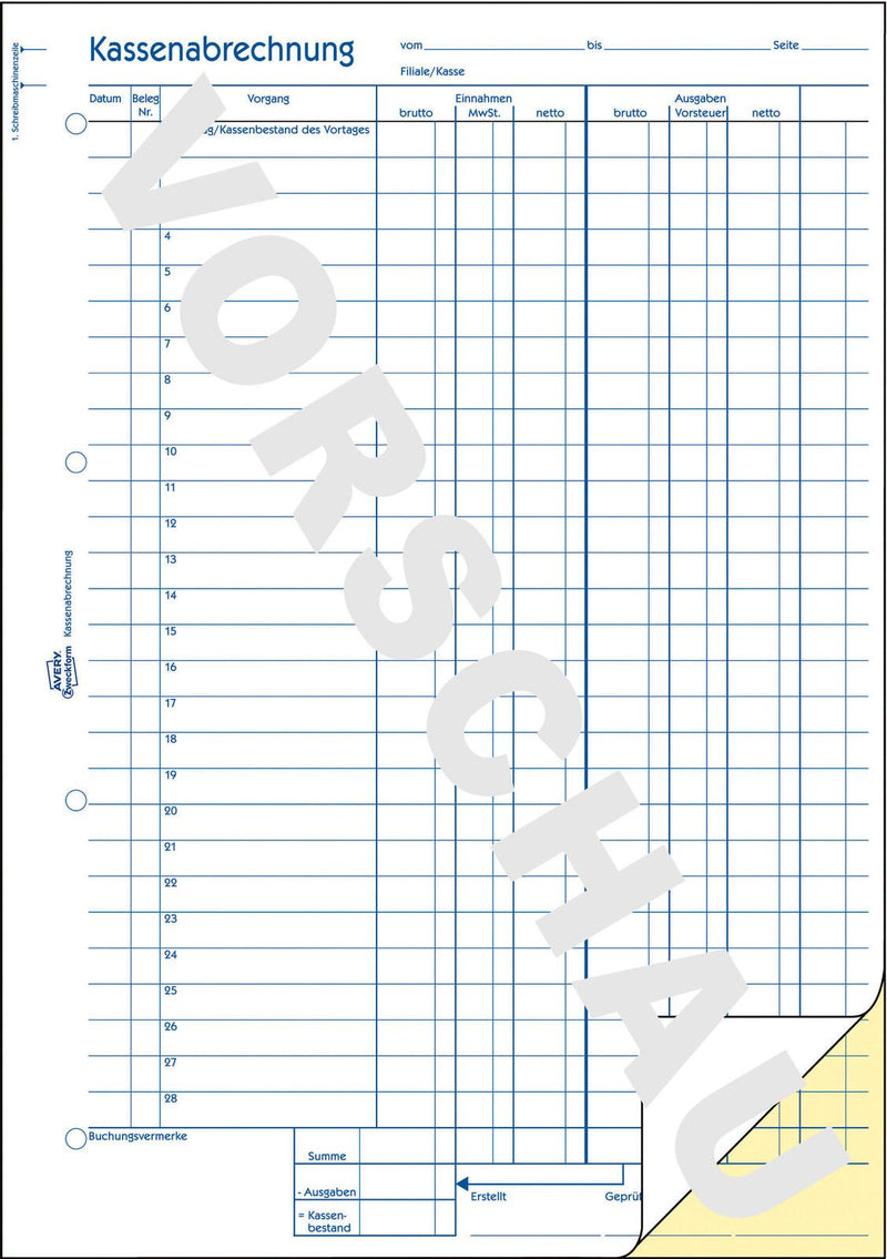 AVERY Zweckform Formularbuch Kassenbuch/EDV DIN A4 2x 40 Seiten
