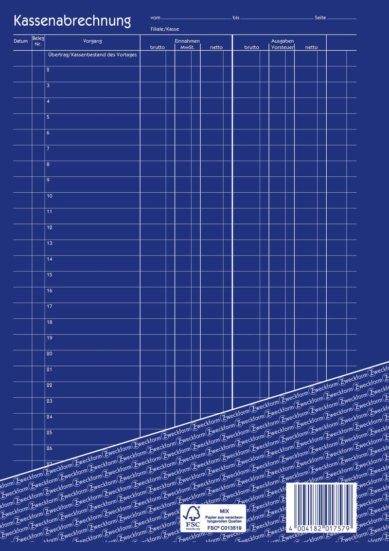 AVERY Zweckform Formularbuch Kassenbuch/EDV DIN A4 2x 40 Seiten