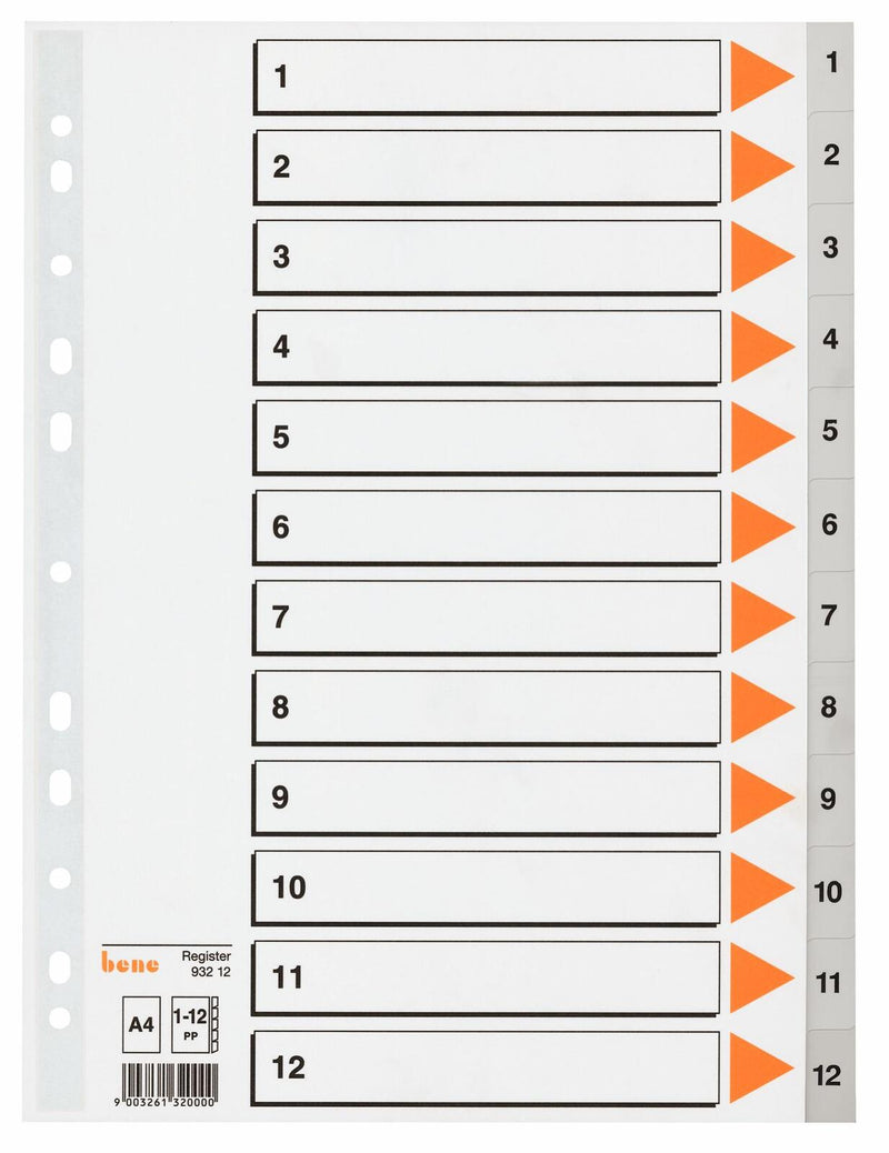 bene Ordnerregister Vollformat 1-12 DIN A4