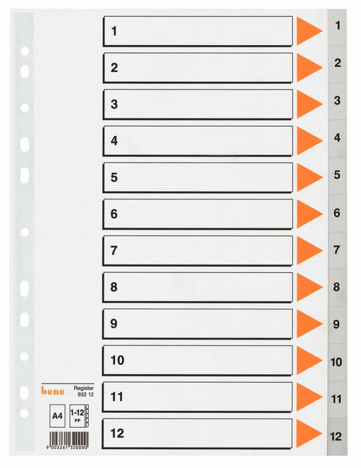 bene Ordnerregister Vollformat 1-12 DIN A4