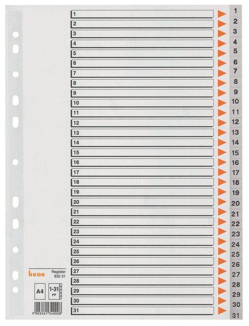 bene Ordnerregister Vollformat 1-31 DIN A4
