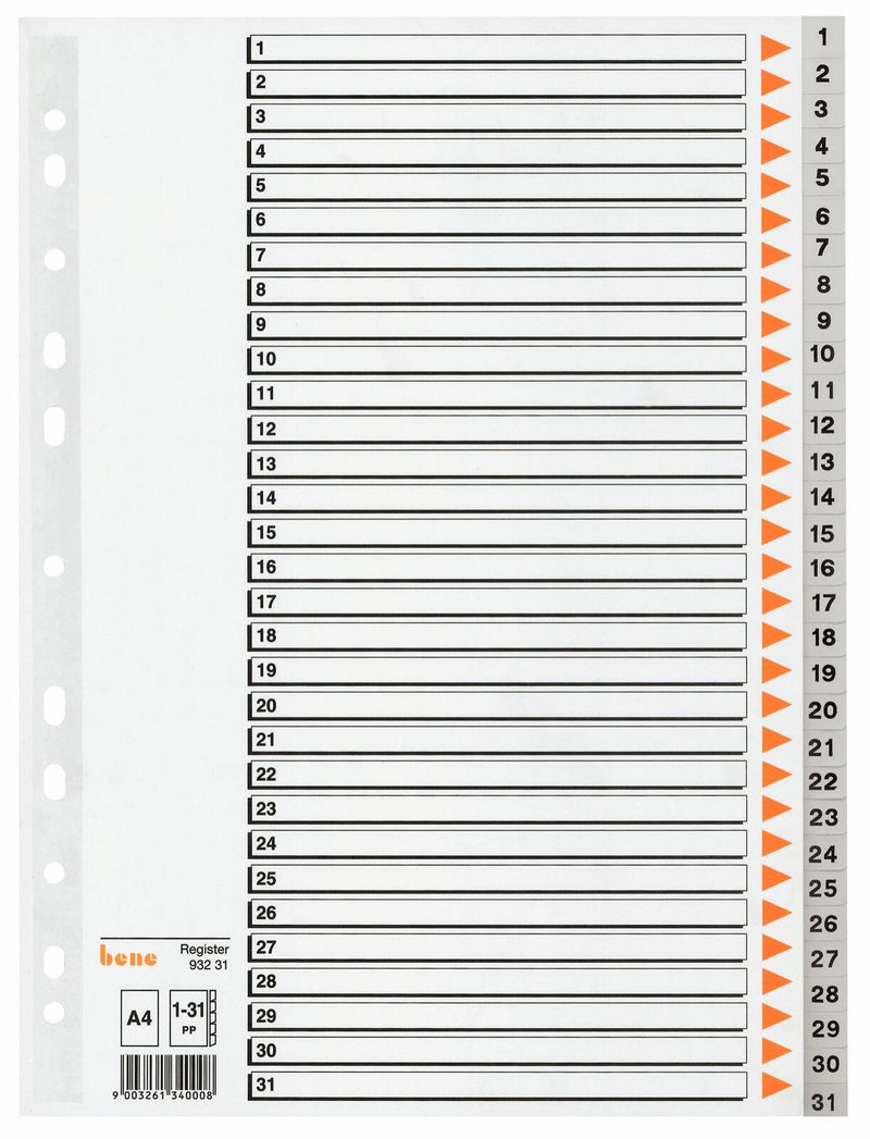 bene Ordnerregister Vollformat 1-31 DIN A4