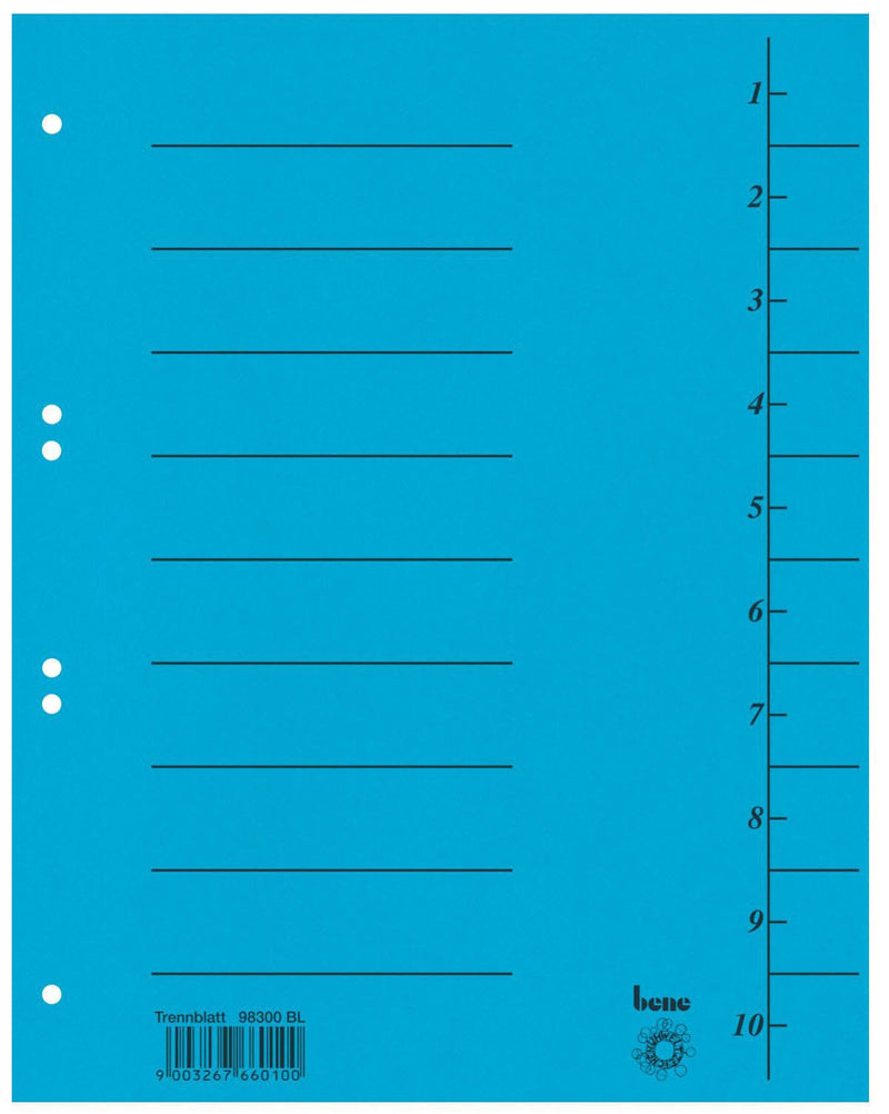 bene Trennblätter DIN A4 210 g/m² blau