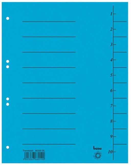bene Trennblätter DIN A4 210 g/m² blau