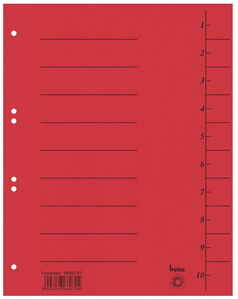 bene Trennblätter DIN A4 210 g/m² rot