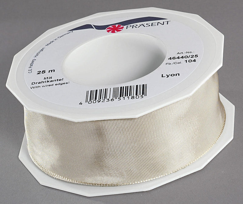 PRÄSENT Geschenkband Lyon 40 mm x 25 m creme