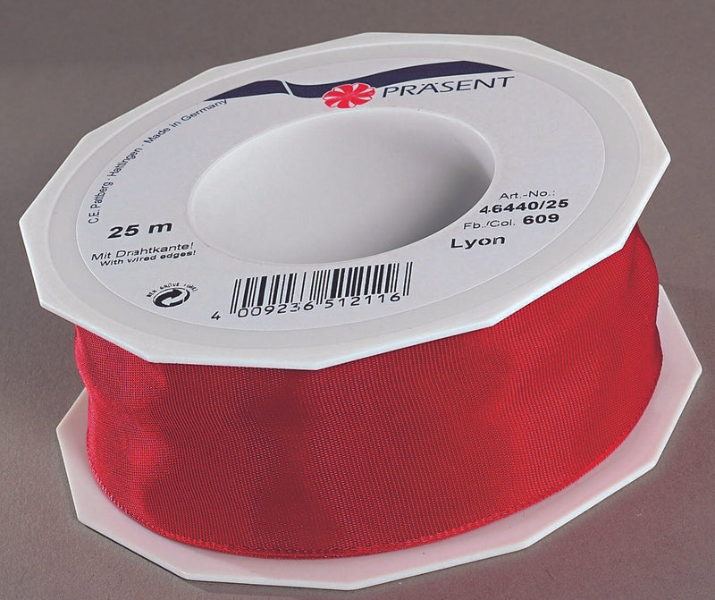 PRÄSENT Geschenkband Lyon 40 mm x 25 m rot